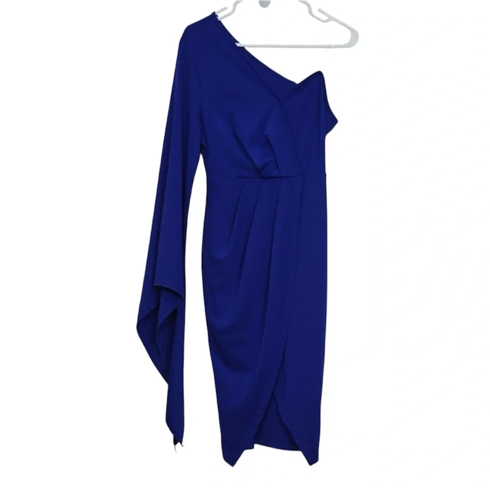 3/$15 SHEIN Dress Women’s Size Medium Royal Blue Asymmetrical One-Shoulder - Picture 3 of 10